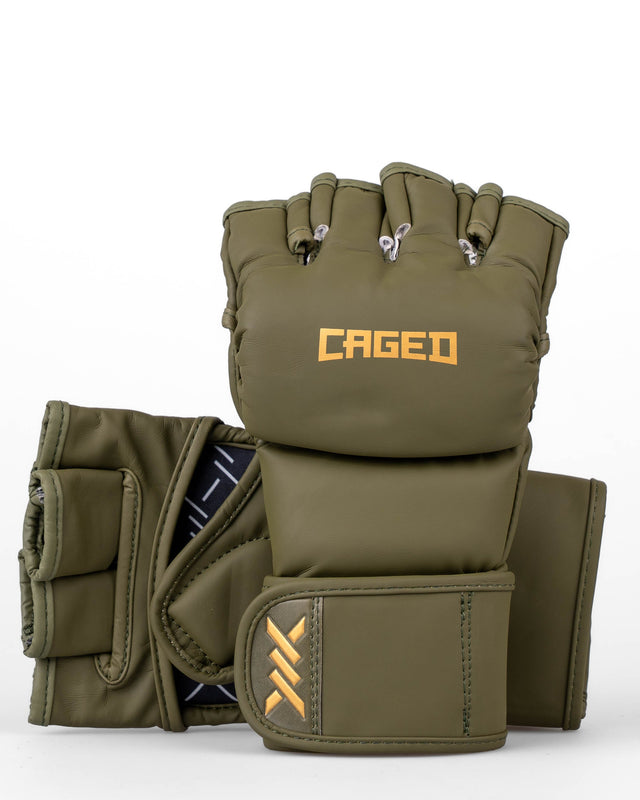 Guantes de MMA Caged Shadow – Caqui/Oro