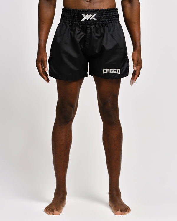 Pantaloncini Muay Thai Caged Classic – Nero/Bianco