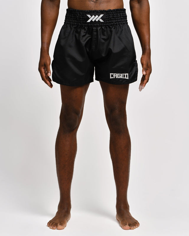 Pantaloncini Muay Thai Caged Classic – Nero/Bianco