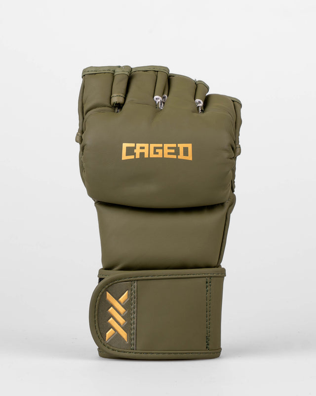 Guantes de MMA Caged Shadow – Caqui/Oro