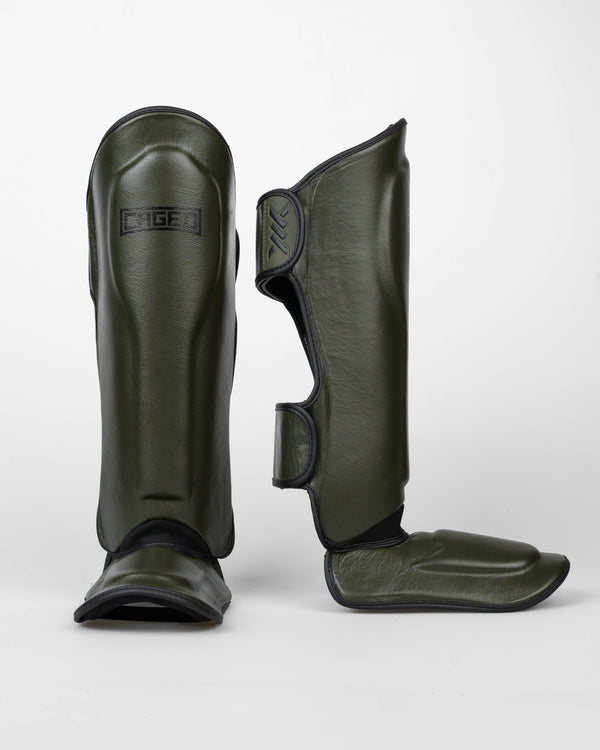 Caged Shin Guards 'X' Series - Khaki Green/Black