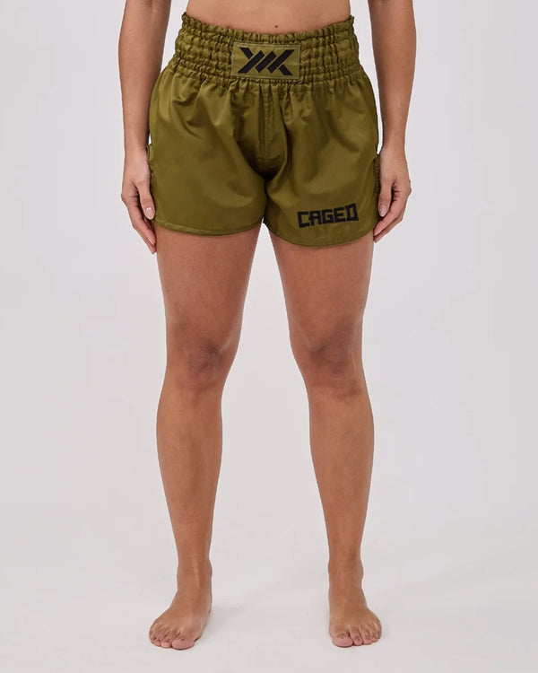 Caged Muay Thai Shorts Classic - Kaki Groen/Zwart