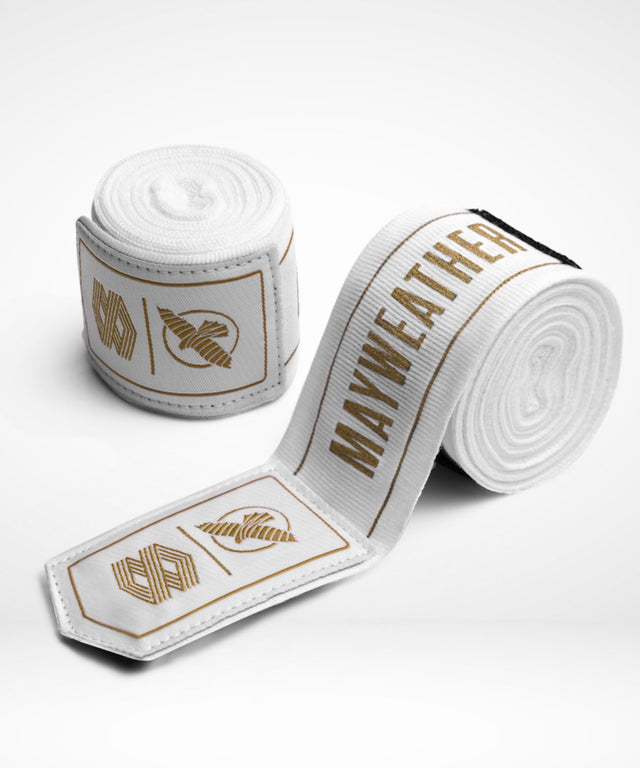 Bandes de boxe Hayabusa x Mayweather Stretch – Blanc/Or