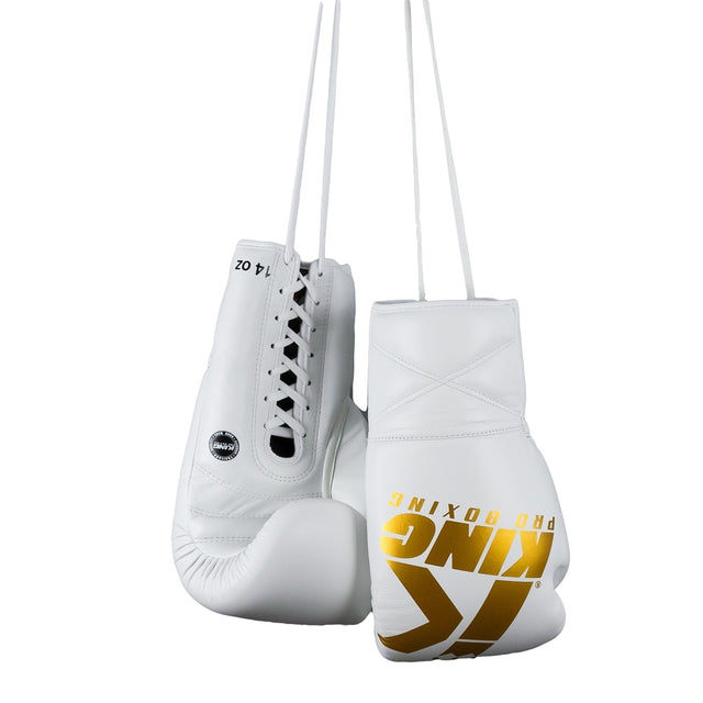 Guantoni da boxe King Pro Boxing XK con allacciatura – Bianco/Oro