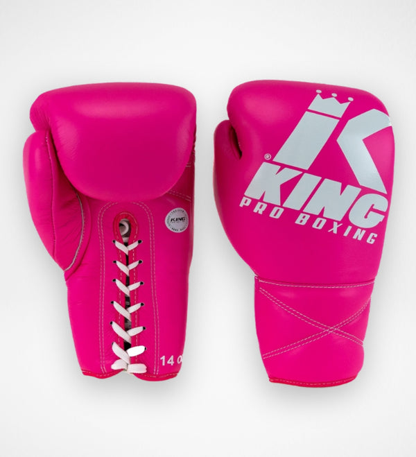 King Pro Boxing Boxningshandskar XK med snörslutsning – Rosa/Vit