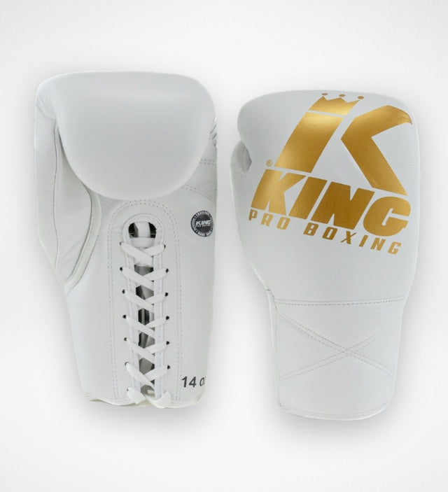 Guantoni da boxe King Pro Boxing XK con allacciatura – Bianco/Oro