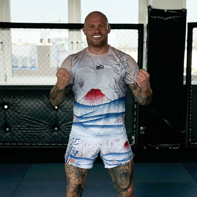 Shorts de MMA Phantom Athletics FUSION-R Japan – Beige/Bleu/Rouge