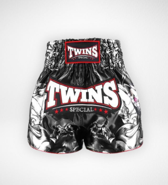 Muay Thai trenky Twins TTBL Kabuki – Černé/Šedé/Červené