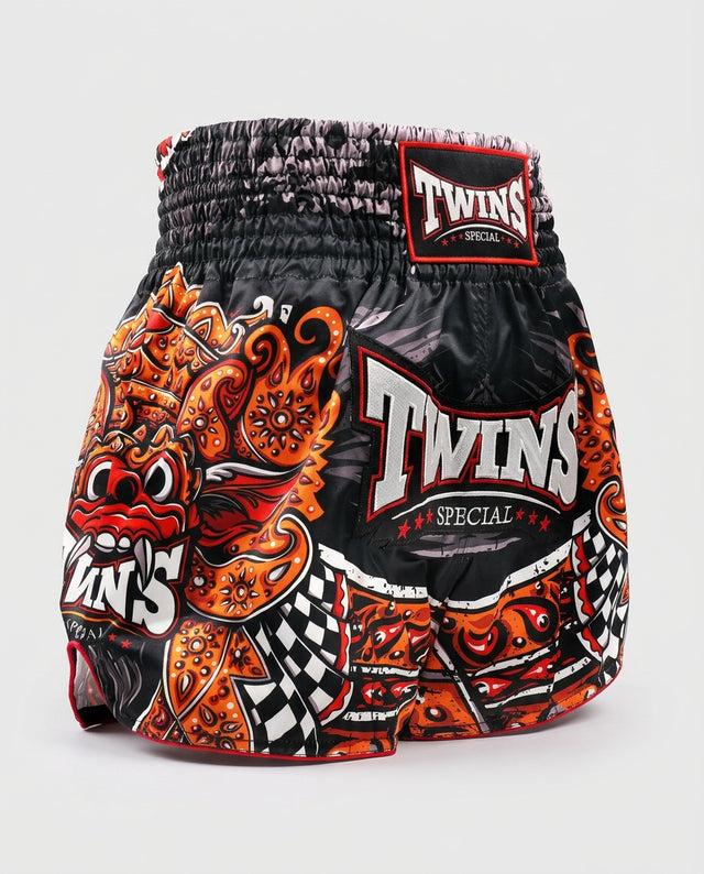 Muay Thai trenky Twins TTBL Barong – Černé/Červené/Oranžové