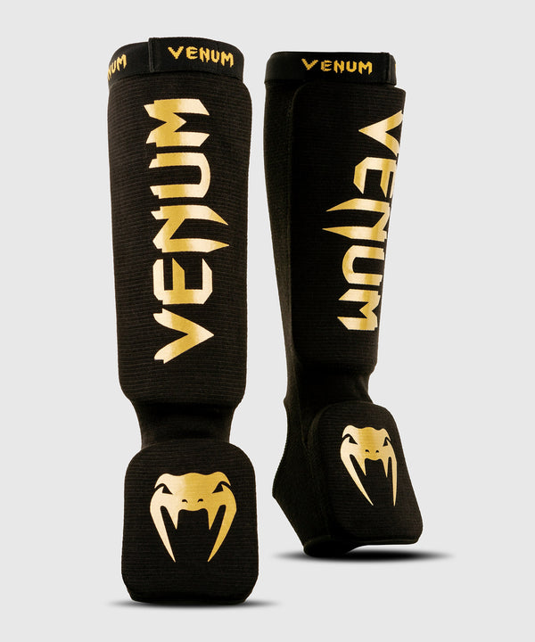 Espinilleras de kickboxing Venum Kontact – Negro/Oro