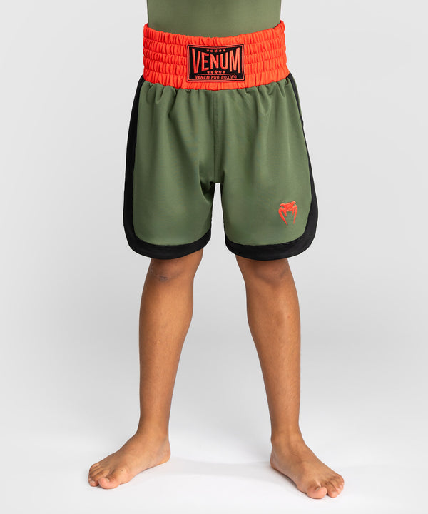 Calções de boxe Venum Classic Criança – Verde militar/Laranja