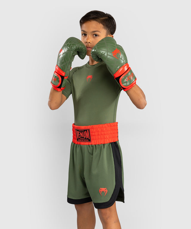 Calções de boxe Venum Classic Criança – Verde militar/Laranja