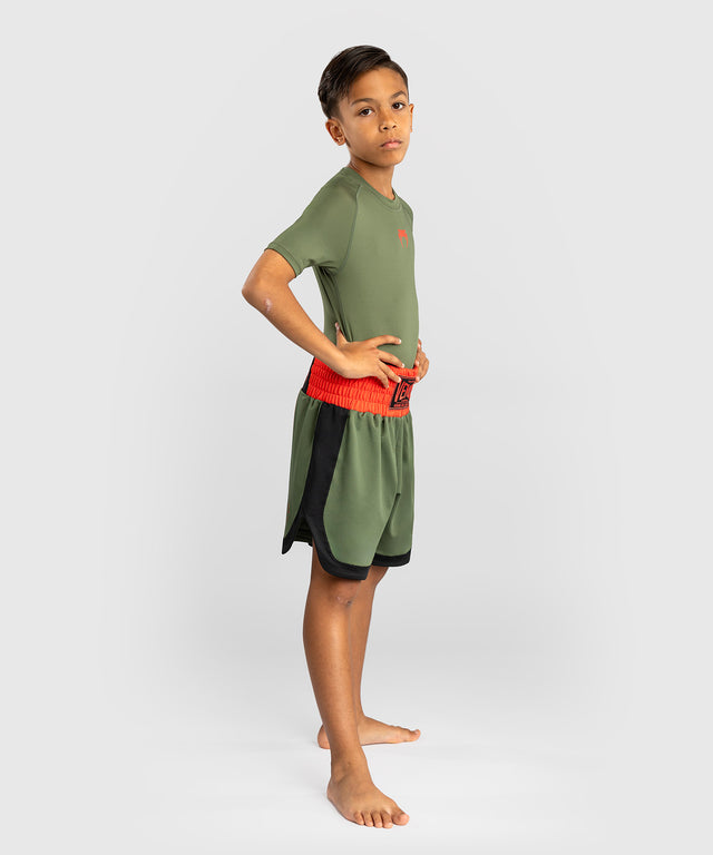 Calções de boxe Venum Classic Criança – Verde militar/Laranja