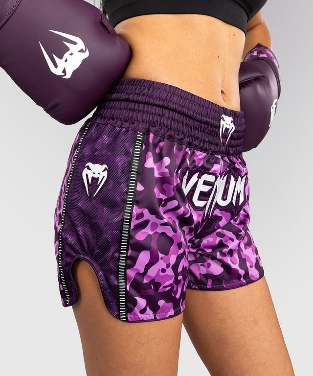 Spodenki Muay Thai Venum Iris – Fioletowe/Camo Różowe