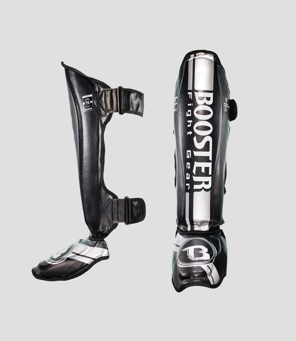 Caneleiras de kickboxing Booster V3 – Preto/Prata
