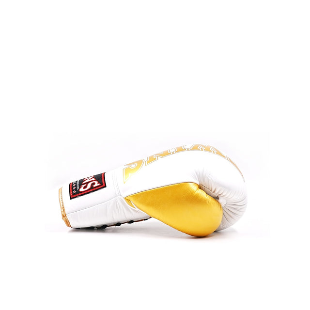 Mănuși de box Twins BGVLL8 cu șnururi – Alb/Aur