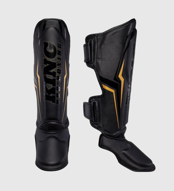 Tibiere de kickboxing King Pro Boxing Thor – Negru/Aur