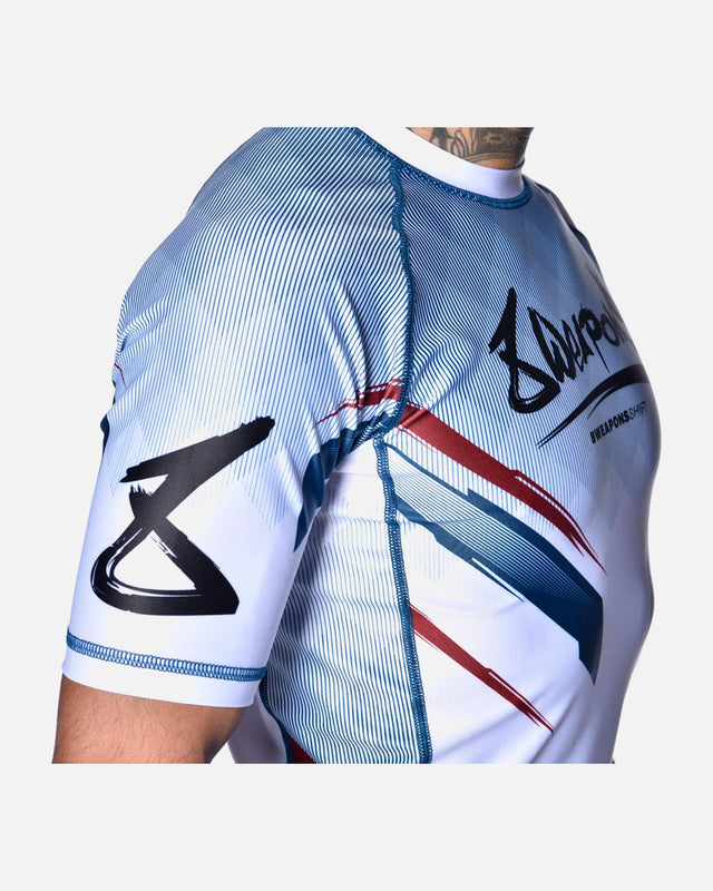 8 WEAPONS Rashguard Shift – Vit/Marinblå/Röd