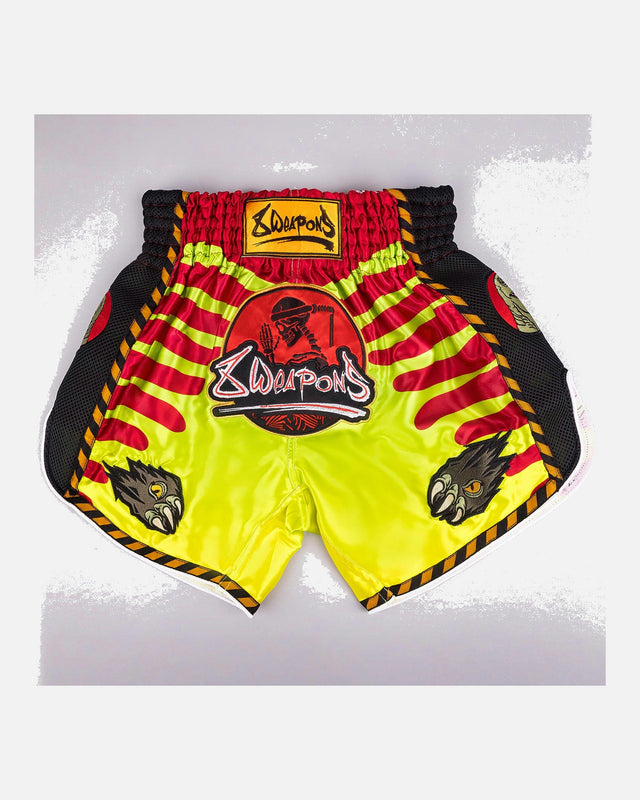 8 WEAPONS Muay Thai-shorts Jurassic – Neon grön/blodröd