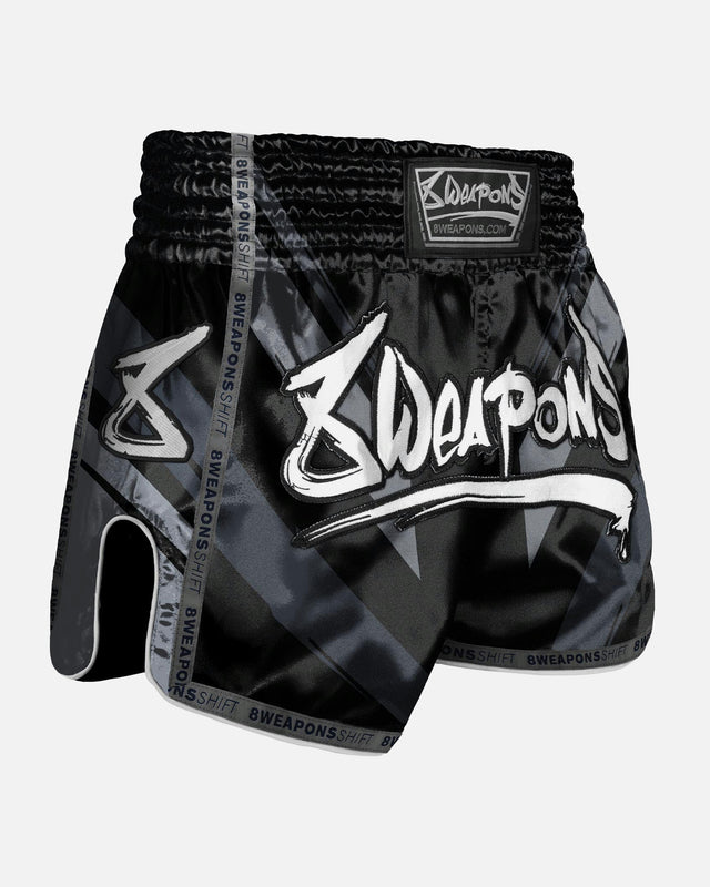 Calções de Muay Thai 8 WEAPONS Shift – Preto Mate