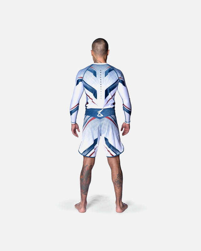 Pantalones de MMA 8 WEAPONS Shift – Blanco/Azul marino/Rojo