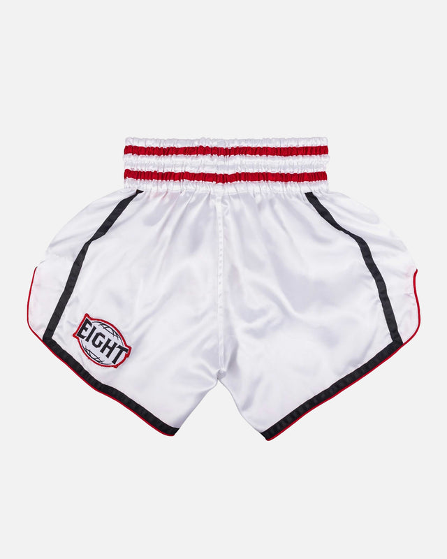 Spodenki Muay Thai 8 WEAPONS Bangkok – Białe/Czarne