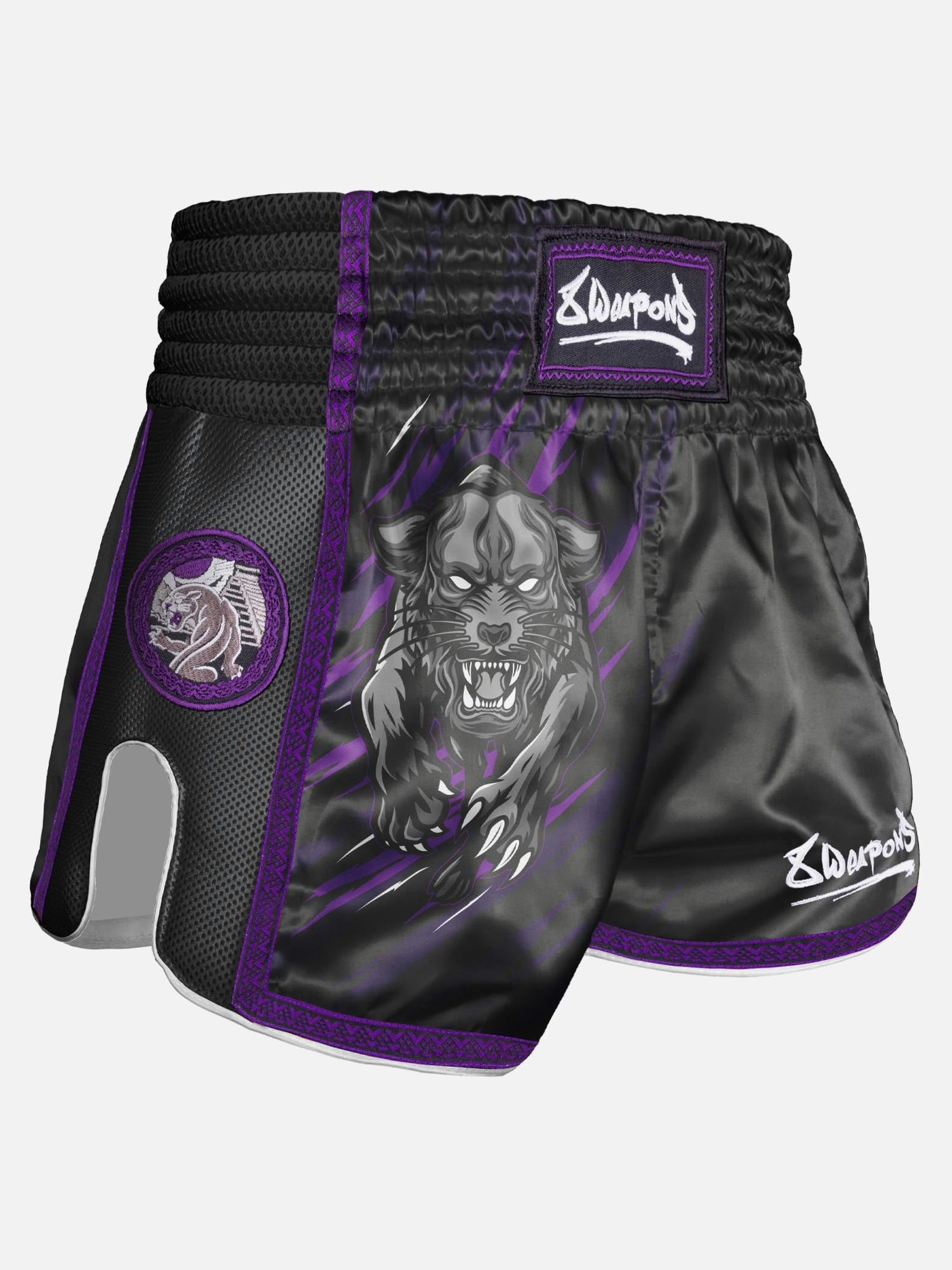 8 WEAPONS Muay Thai Shorts Beastial Panther - Zwart/Paars