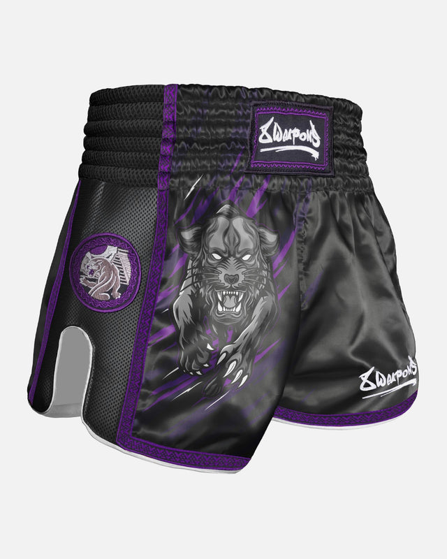 8 WEAPONS Muay Thai Shorts Beastial Panther - Zwart/Paars