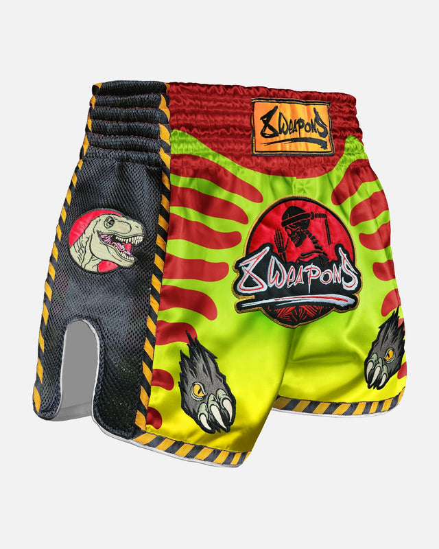8 WEAPONS Muay Thai-shorts Jurassic – Neon grön/blodröd