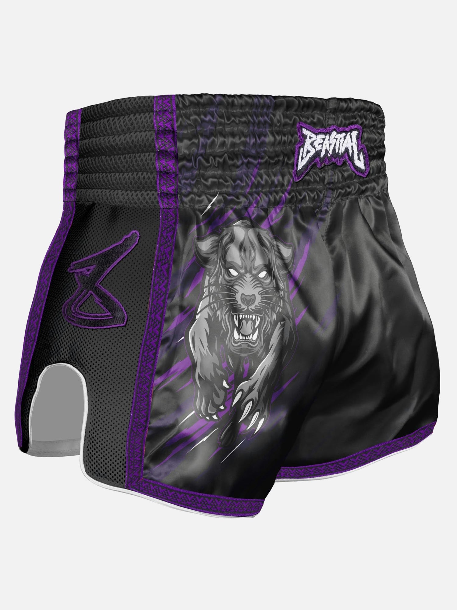 8 WEAPONS Muay Thai Shorts Beastial Panther - Zwart/Paars
