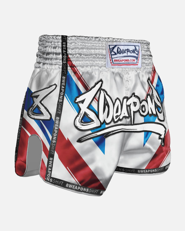 8 WEAPONS Muay Thai shorts Shift – Hvid/Navy/Rød