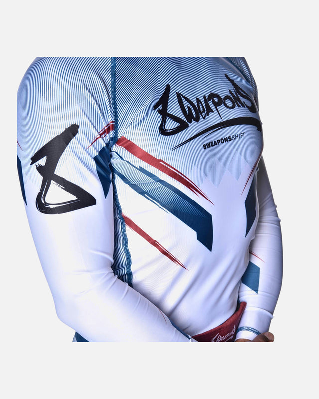 8 WEAPONS Rashguard Shift – Vit/Marinblå/Röd