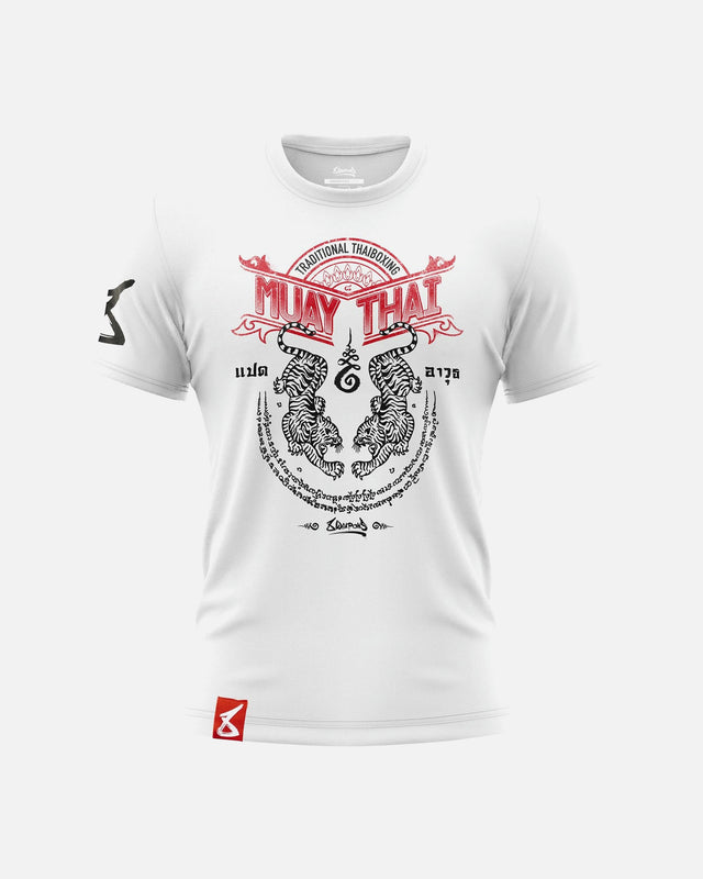 8 WEAPONS T-shirt Sak Yant Tigers – Hvid