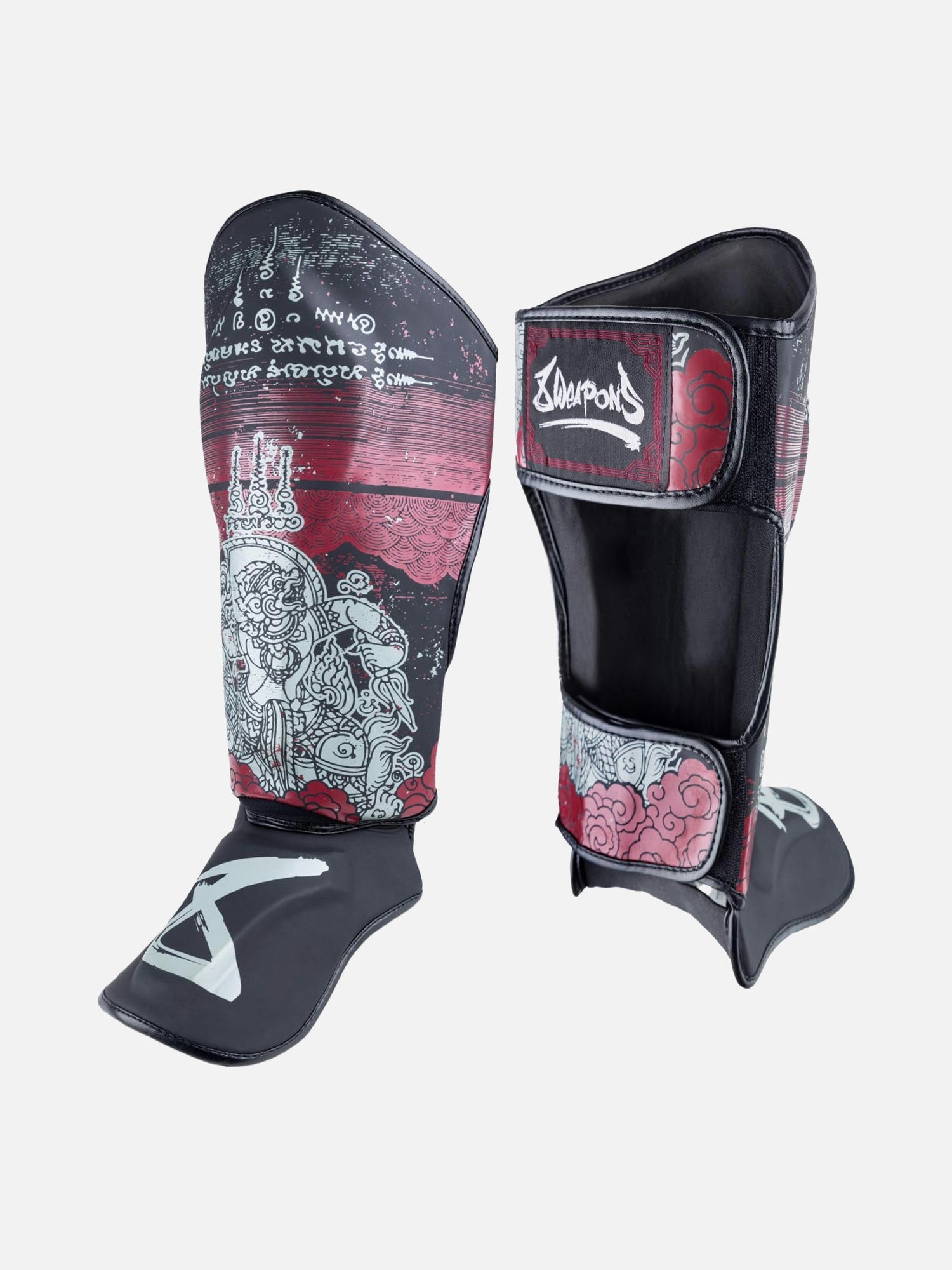 8 WEAPONS Schienbeinschoner Hanuman Yant – Schwarz/Rot