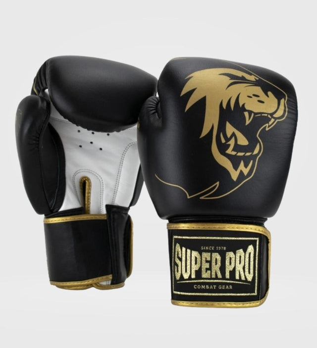 Guantes de boxeo Super Pro Warrior – Negro/Oro/Blanco