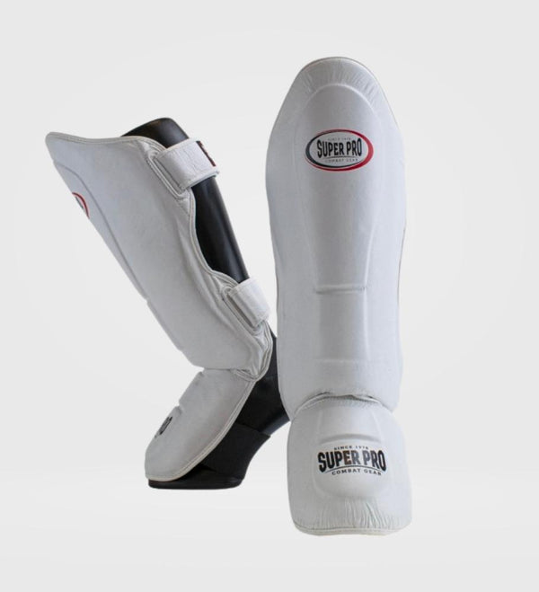 Caneleiras de kickboxing Super Pro Thai Pro Pele – Branco
