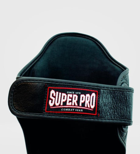 Caneleiras de kickboxing Super Pro Thai Pro Pele – Preto – Caneleiras