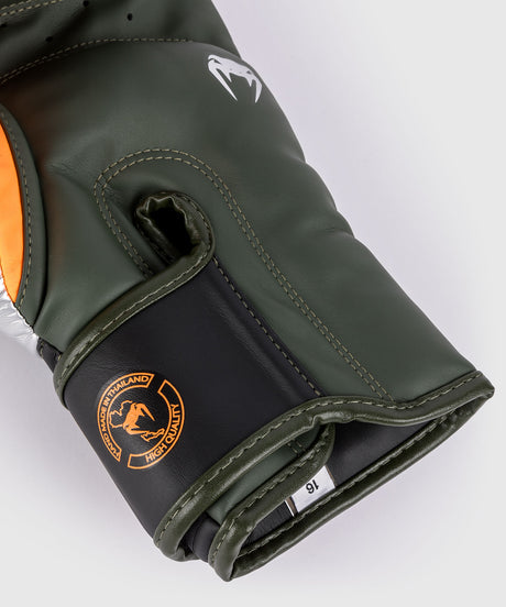 Rękawice bokserskie Venum Elite – Czarne/Srebrne/Khaki